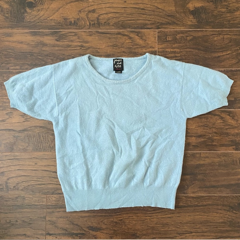 jacque and koko wool/angora knit shirt size L blue